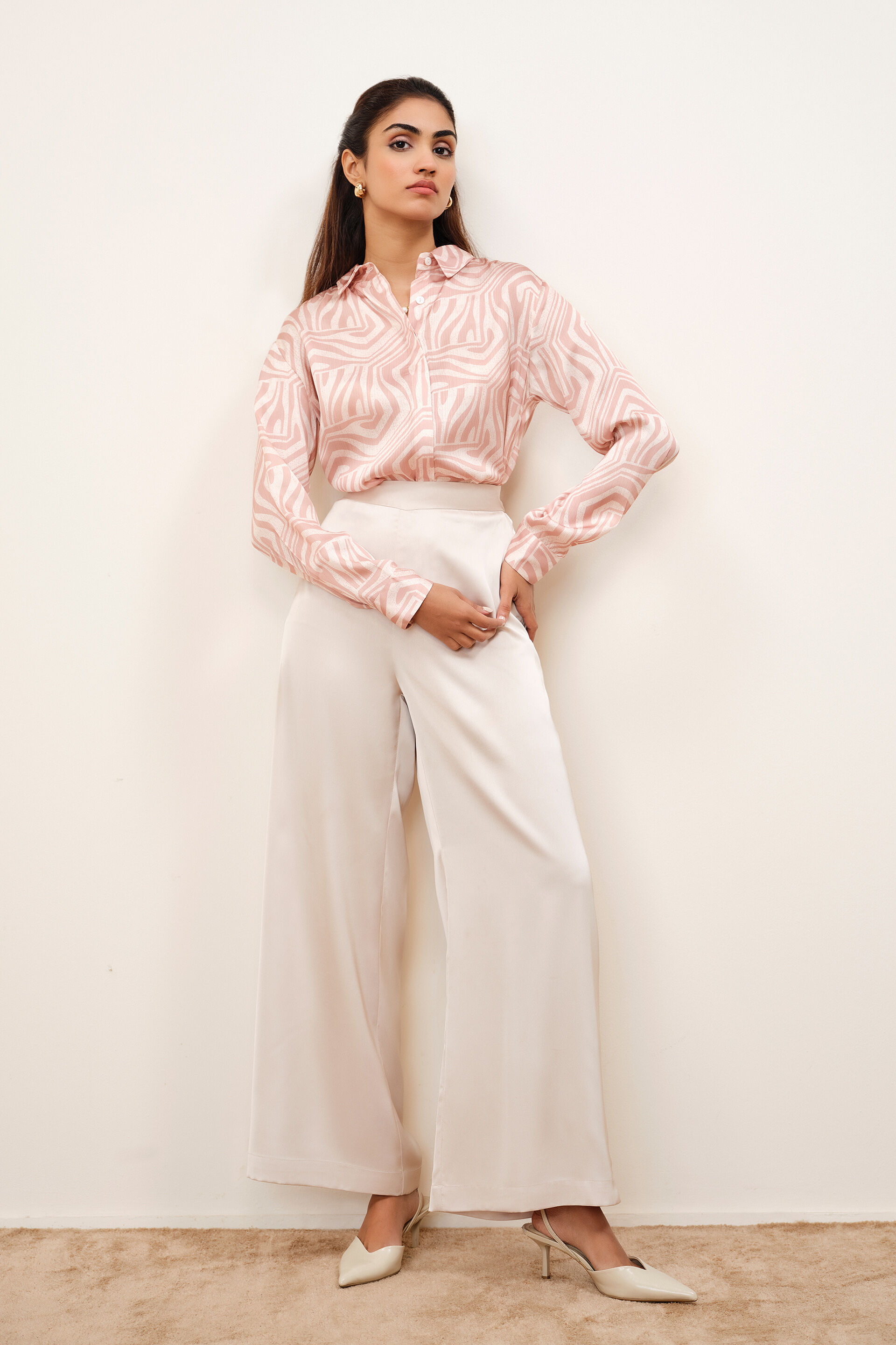 Calm Beige Satin Shirt, Beige, image 5